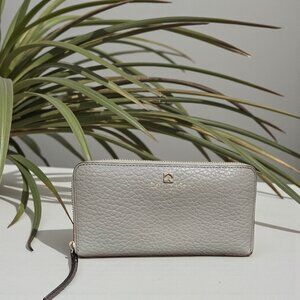 Kate Spade New York Zip Around Wallet Gray Pebbled Leather Large Continental